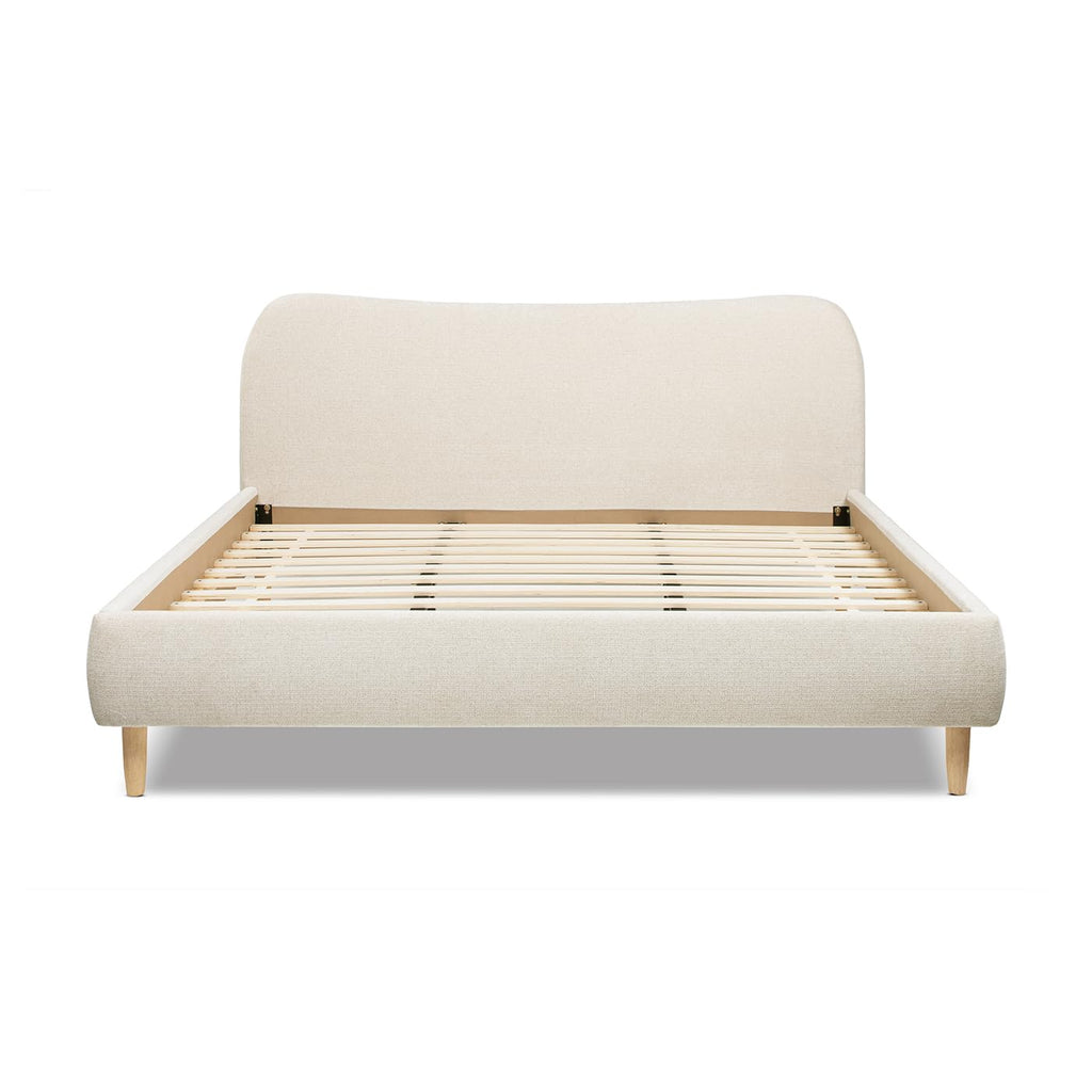 Jennifer Taylor Home Roman Curved Headboard Upholstered Platform Bed, King, Oatmeal Light Beige Chenille
