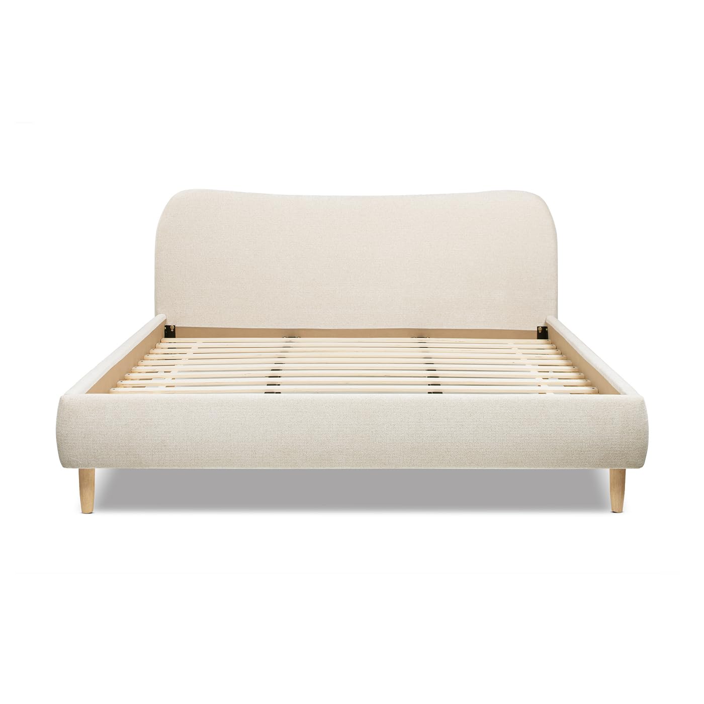 Jennifer Taylor Home Roman Curved Headboard Upholstered Platform Bed, King, Oatmeal Light Beige Chenille