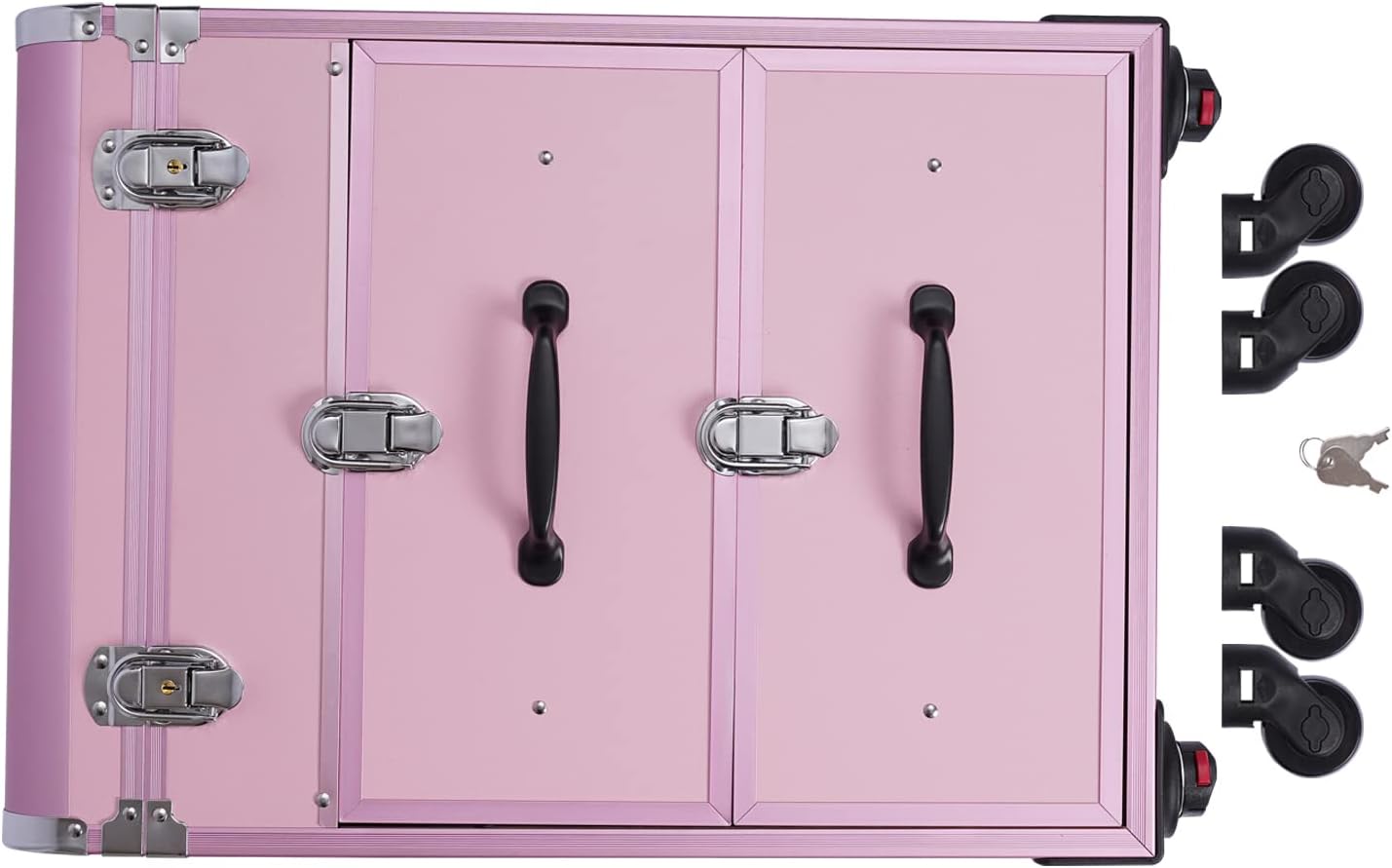 Professional Rolling Makeup Case Train Case Cosmetic Organizer Trolley Lockable Rolling Make-ups Case Storage Cart Makeup Train Case Cosmetology Case On Wheels (Pink|3 trays|Type B)