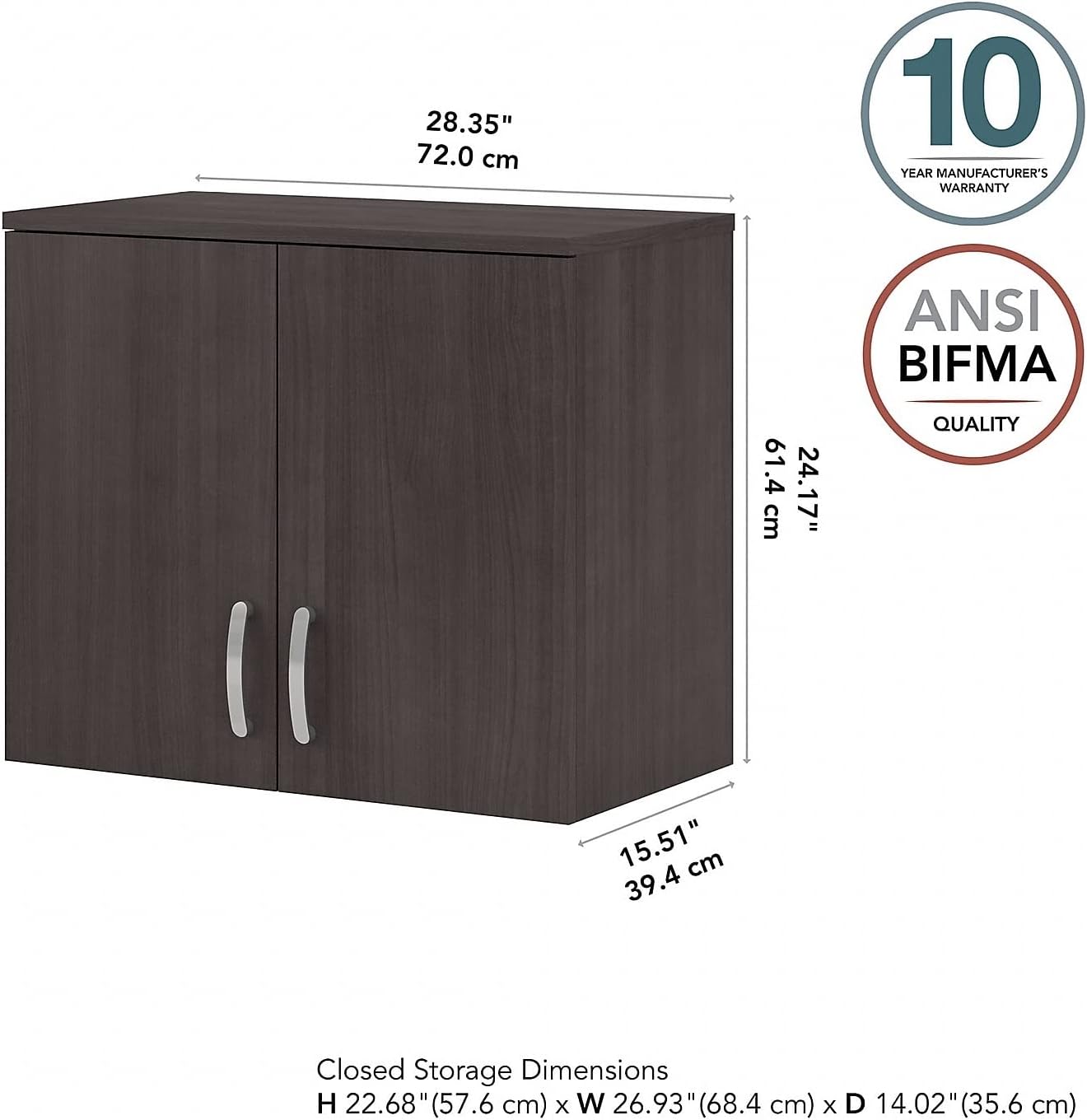 Bush Business Furniture Universal Wall Cabinet with Doors and Shelves in Storm Gray, Versatile Home Organizer, Office Storage Unit and Adjustable Shelving