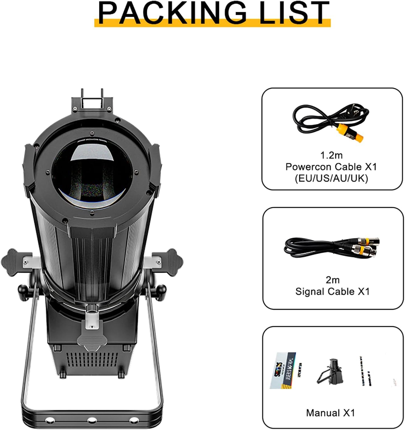 SHEHDS LEKO LED Zoom 350W RGBW Profile Stage Spotlights, Zoom Range of 19°–46°, 3,000 to 14,000K Par Ellipsoidal Lights Manual Focus Four-Leaf Manual Cut Light Barrier DMX512 Disco DJ Lights for Show