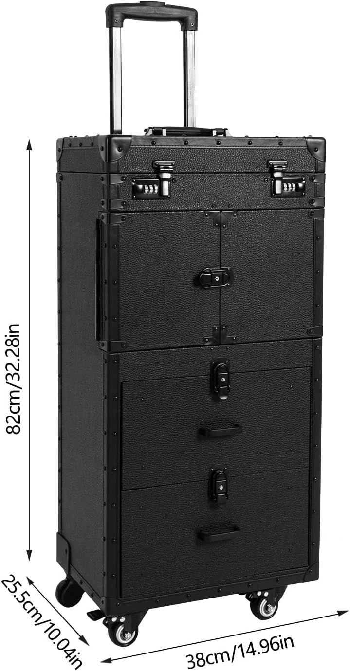 Beauty Salon Trolley Suitcase, Makeup Rolling Train Case, Professional Rolling Makeup Train Case, Hair Stylist Beauty Travel Organizer, Makeup Rolling Train Case Large Storage Cosmetic Trolley (Black)