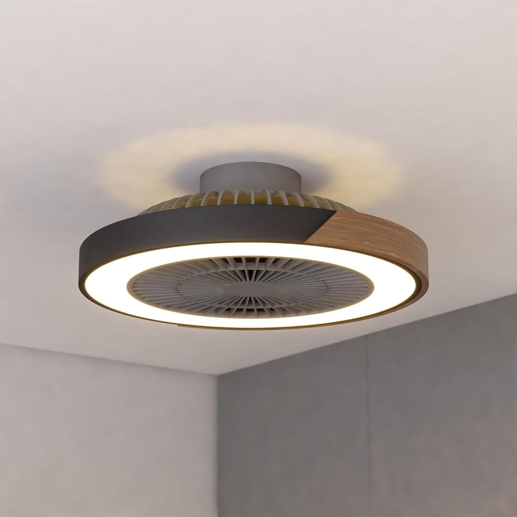 VAXCEL Everette 20 in. Matte Black Indoor Low Profile Flush Mount Contemporary Ceiling Fan with Clear Blades, Dimmable Integrated LED Light Kit and Remote Control, 6 Speed, Energy Efficient DC Motor