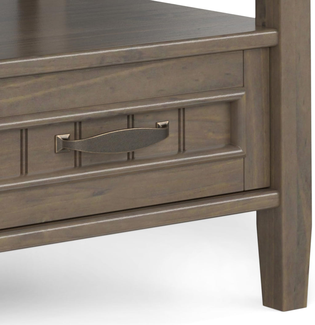 SIMPLIHOME Lev End Table - 20 inch Wide Solid Wood Accent Table with Bottom Storage Drawer and Open Shelf in Smoky Brown, Transitional Nightstand or Lamp Stand for Living Room or Bedroom