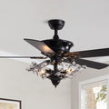 Modern Crystal Chandelier Ceiling Fan Gorgeous Reversible Ceiling Fan Light Fixture with Remote for Bedroom Living Room (Black-2, 50')