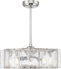 Savoy House 27-FD-8201-109 Genry Fandelier Coastal Clear Water Piastra Glass Drum Chandelier Ceiling Fan with Light and Remote, 5-Light 40 Total Watts, 17' H x 27' W, Polished Nickel