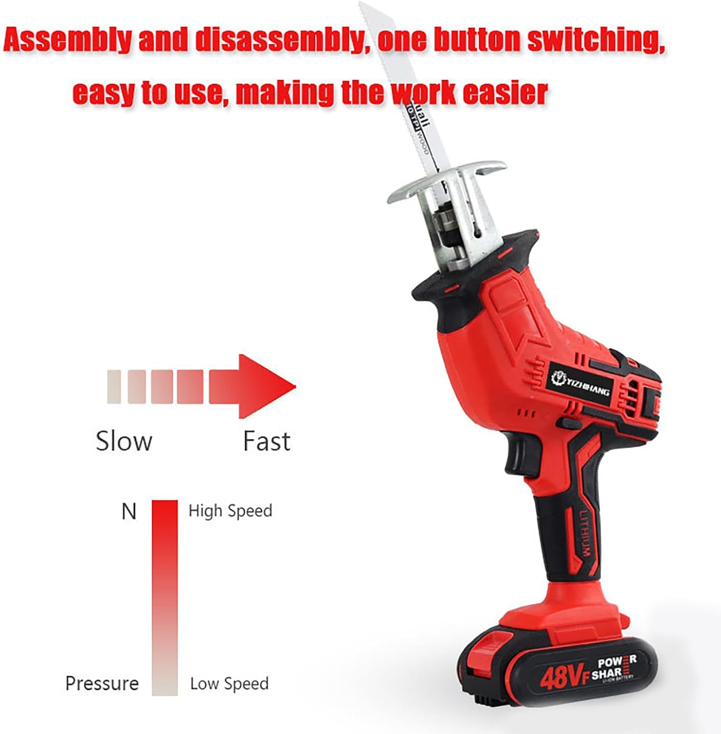 Cordless Reciprocating Saw 48v - Portable Electric Bone Saw, 4pcs Blades Included 2 Battery And Charger For Metal Wood Pvc Pipe Cutting Saw (Two batteries)