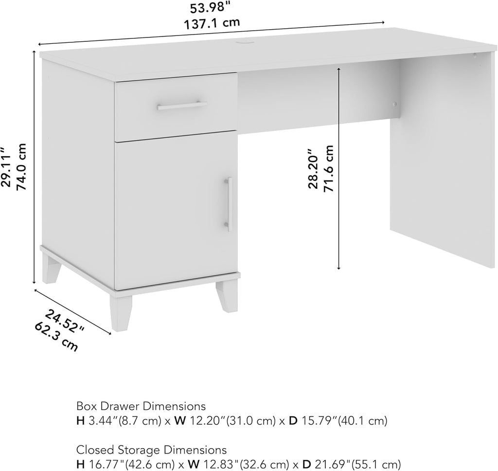 Bush Home 54-Inch Office Desk with Drawer and Storage Cabinet, Computer Desk with Box Drawer and Adjustable Shelf, Home Office Workstation Furniture, Somerset Collection, Ash Gray