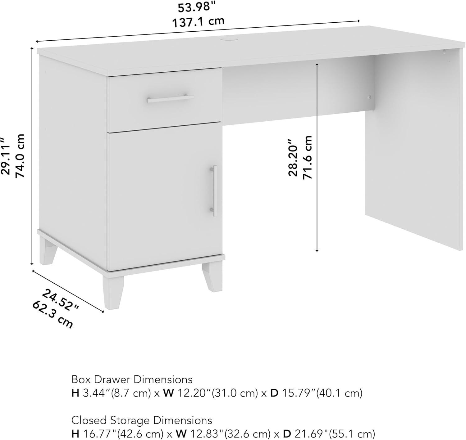 Bush Home 54-Inch Office Desk with Drawer and Storage Cabinet, Computer Desk with Box Drawer and Adjustable Shelf, Home Office Workstation Furniture, Somerset Collection, Ash Gray
