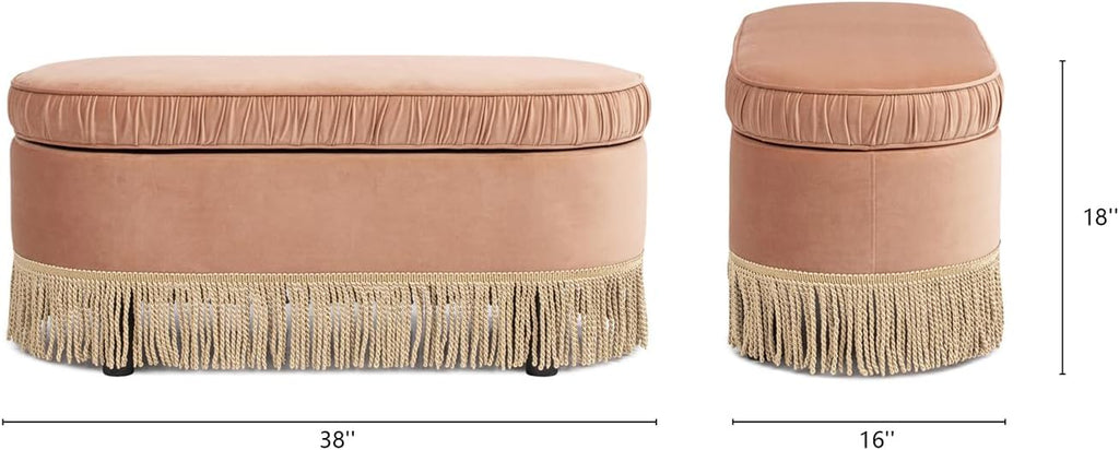 Jennifer Taylor Home Celeste 38' Oval Storage Bench Ottoman, Peach Orange Velvet