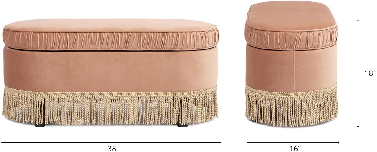 Jennifer Taylor Home Celeste 38' Oval Storage Bench Ottoman, Peach Orange Velvet