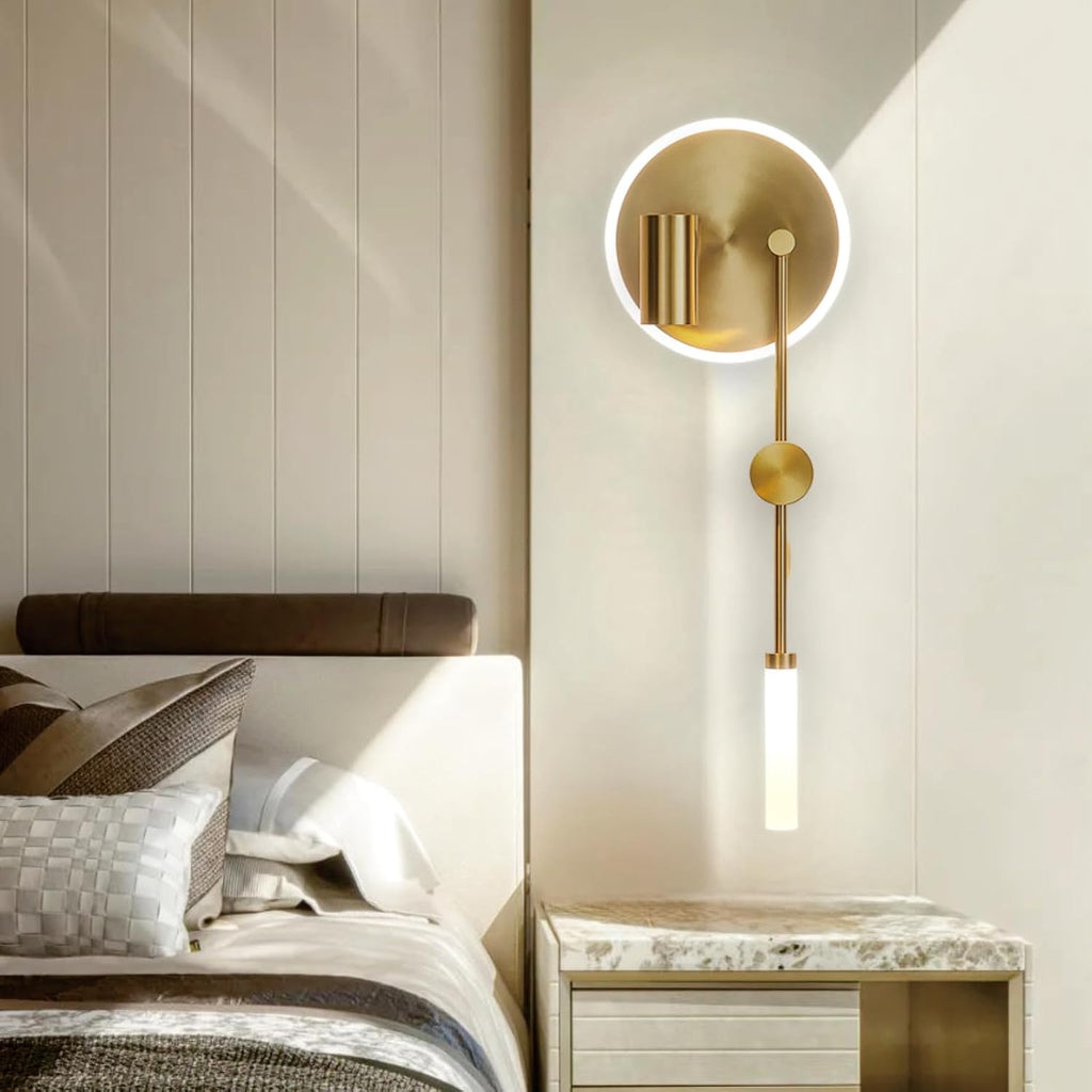 Hyunbae Wall Sconces, 3-Light Sources Gold Wall Lights, 360° Adjustable Spotlight, Dimmable Modern Gold Wall Sconce Vanity Light Fixtures, LED Wall Lighting for Living Room Bedroom Hallway