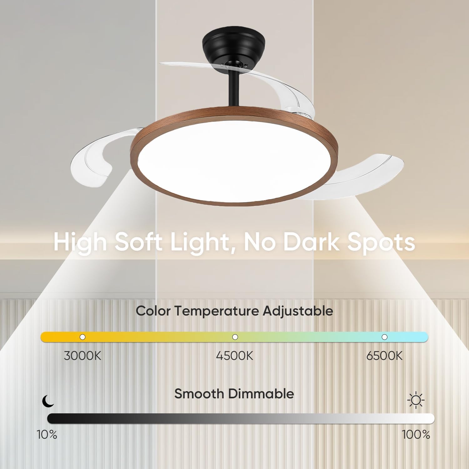 48 Inch Retractable Ceiling Fan with Lights, Fandelier Ceiling Fan for Bedroom Living Room Dinning Room, Chandelier with Fan 6 Speed, 3 Color Temperature, Reversible DC Motor-Black