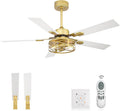 YOUKAIN 48 Inch Ceiling Fans with Lights, Farmhouse Ceiling Fans with Wall Switch and Remote Control, 5-Reversible, Gold Finish, Outdoor Ceiling Fan for Cover Patio, 48-YJ632-GDW-WS