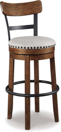 Signature Design by Ashley Valebeck Bar Stool, Rustic Industrial Swivel Barstool With Cushioned Upholstery, Wood & Metal Construction, Kitchen Island Seating, Counter Height, Black