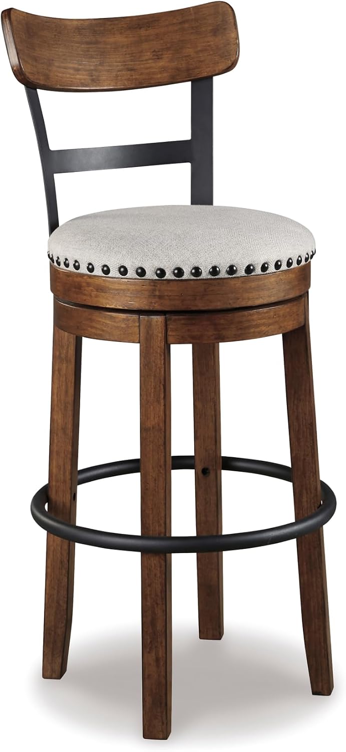 Signature Design by Ashley Valebeck Bar Stool, Rustic Industrial Swivel Barstool With Cushioned Upholstery, Wood & Metal Construction, Kitchen Island Seating, Counter Height, Black