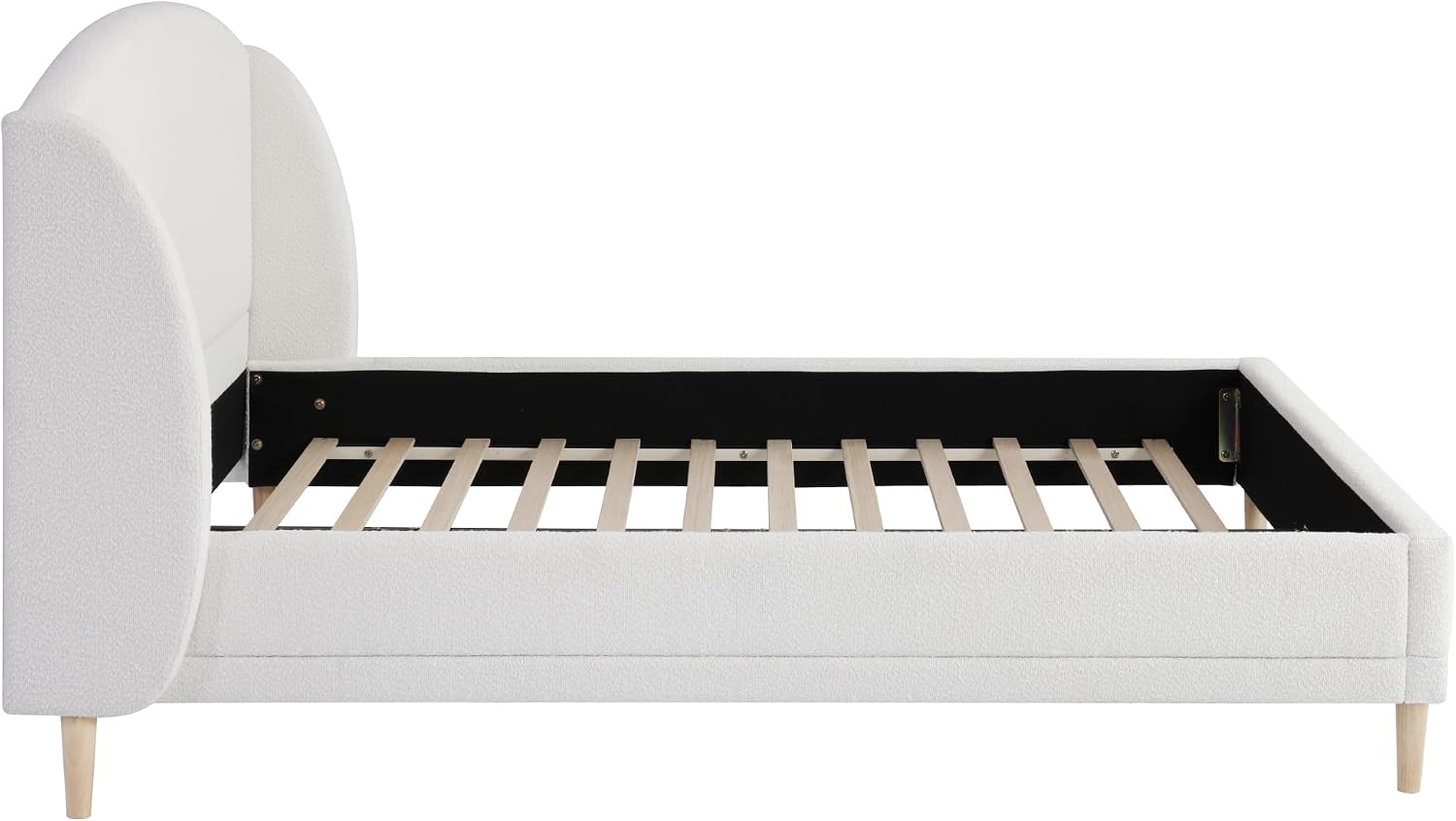 Christopher Knight Home Hazel Queen Size Bed Frame, Upholstered Platform Bed, Soft Boucle Wingback Headboard, Wood Bed Support and Slats, Curved-Shaped Headboard Queen Bed for Adult, 44.50' H White