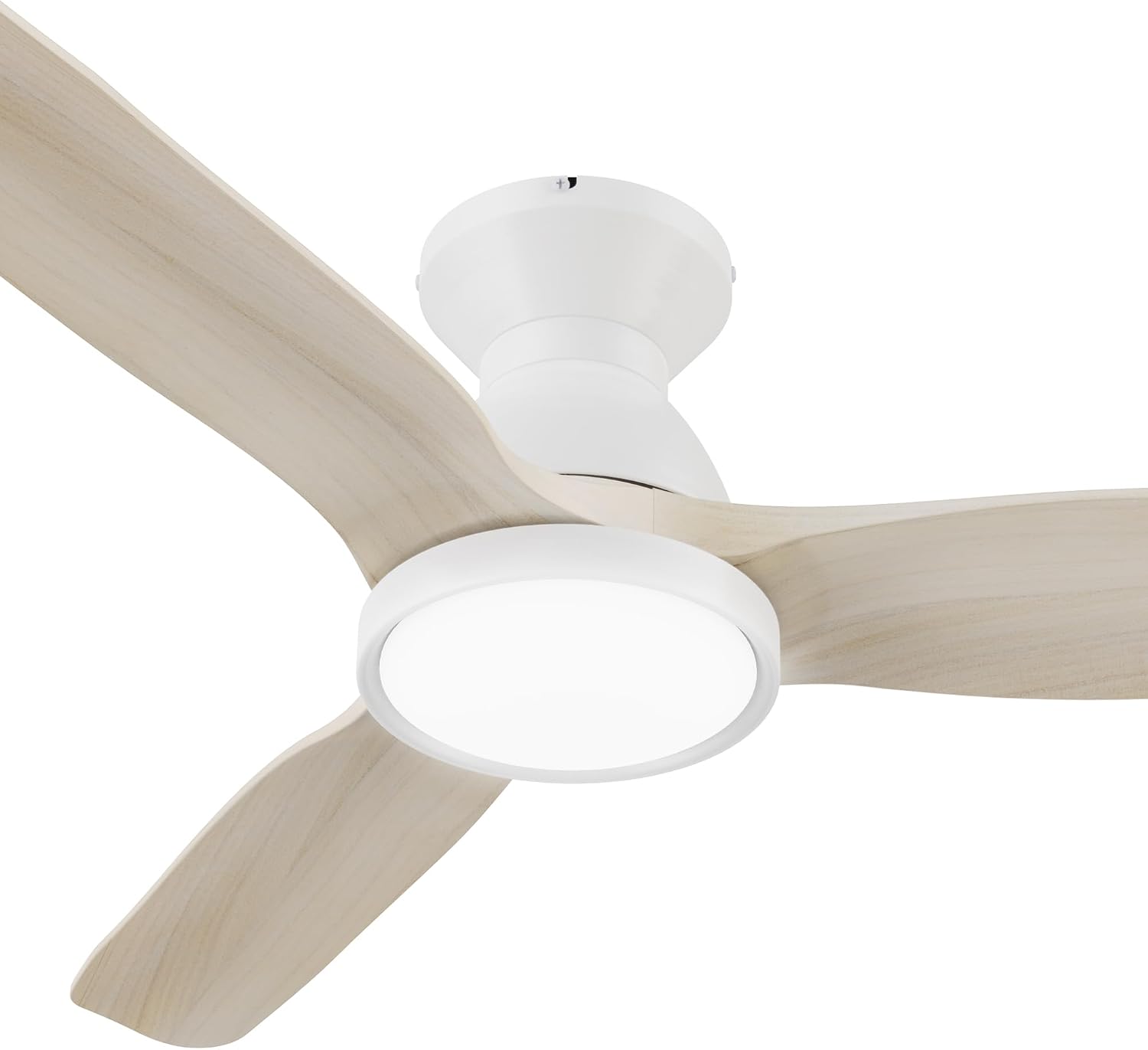 SMAAIR Smart Ceiling Fans with Lights Damp Covered, Solid Wood Flush Mount, Tri-Color Temperatures LED Dimmable,Quiet Reversible Motor, Works with Alexa|Google Assistant|Siri Shortcuts (52inch, White)