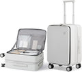 mixi 20 Inch Expandable Carry On Luggage PC Hard Shell Suitcase Top Opening Rolling Travel Suitcases with Spinner Wheels & TSA Lock, Smoke White