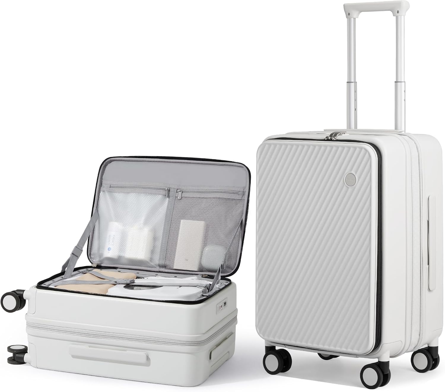 mixi 20 Inch Expandable Carry On Luggage PC Hard Shell Suitcase Top Opening Rolling Travel Suitcases with Spinner Wheels & TSA Lock, Smoke White
