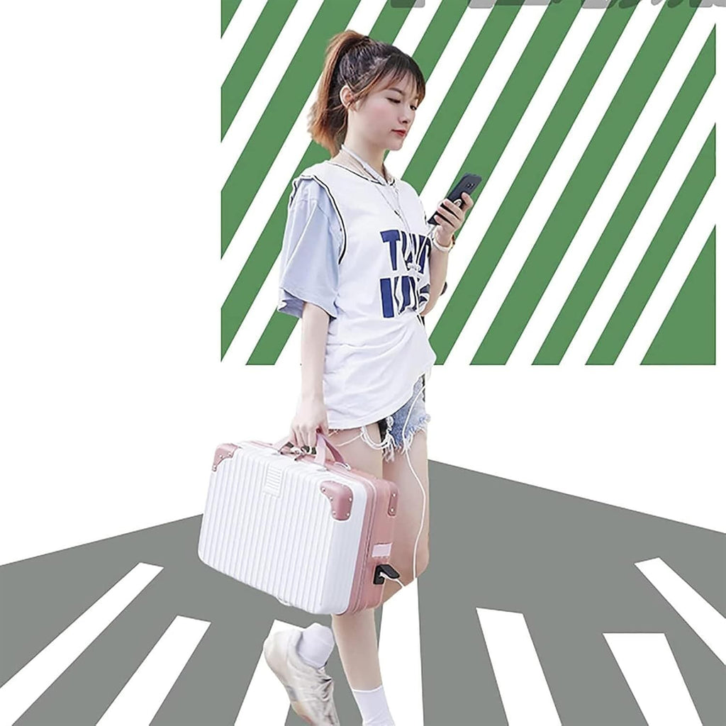 Durable Suitcase for Women Makeup Travel Case Hard Shell Vanity Cases Portable ABS Cosmetic Case Hand Luggage Case For Women Retro Suit Case (Color : C, Size : 14inch)