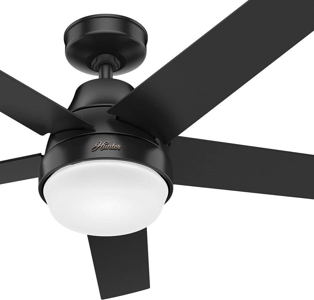 Hunter Fan 52 inch Contemporary Matte Black Indoor Ceiling Fan with Light Kit and Remote Control (Renewed)
