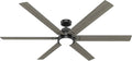 Hunter 72 inch Indoor Ceiling Fan with LED Light and Remote Control - Black Smart Ceiling Fan, Standard Mount, 6 Blades, for Bedroom or Living Room, Quiet - Gravity 51950, Matte Black