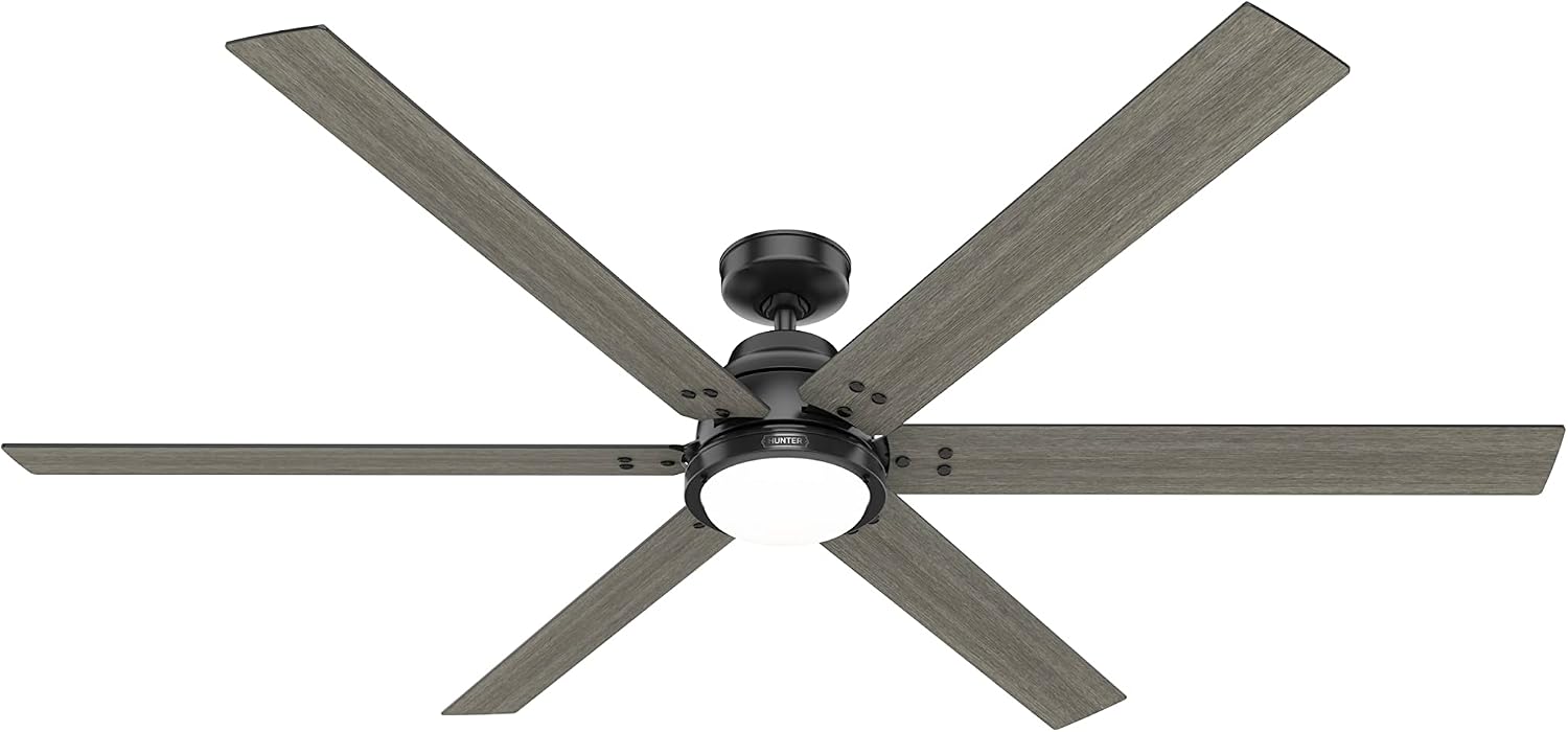 Hunter 72 inch Indoor Ceiling Fan with LED Light and Remote Control - Black Smart Ceiling Fan, Standard Mount, 6 Blades, for Bedroom or Living Room, Quiet - Gravity 51950, Matte Black