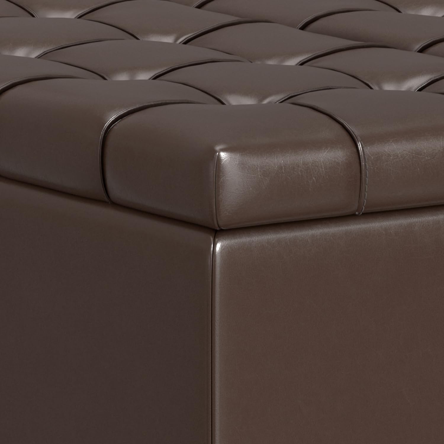 SIMPLIHOME Harrison Small Coffee Table Storage Ottoman - 30 inch Wide Upholstered Vegan Leather Square Lift-Top Ottoman in Chocolate Brown, Transitional Ottoman for Living Room with Hidden Storage