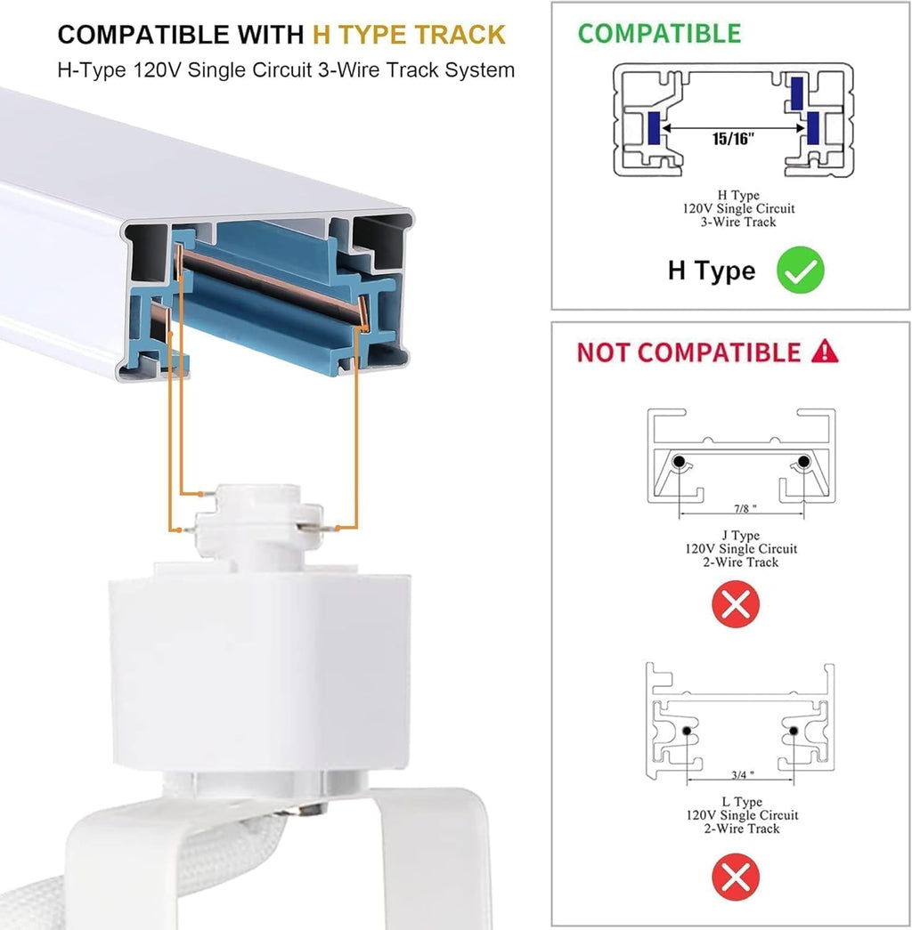 GU10 LED 3CCT White Track Lighting Kit 3000K/4000K/6000K Adjustable with 13.1FT H-Type Track Light Rails, 12PCS Ceiling Spotlight Fixture with Replaceable GU10 Bulbs