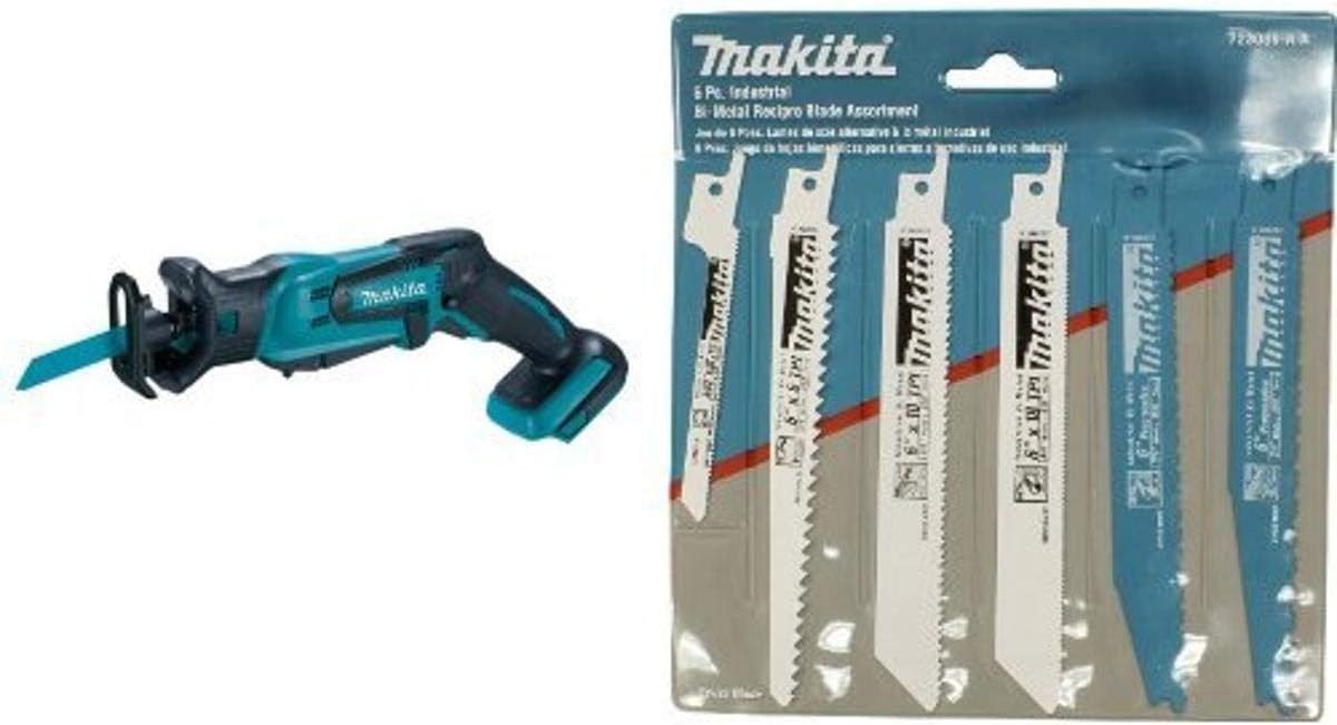 Makita XRJ01Z 18-Volt LXT Lithium-Ion Cordless Compact Reciprocating Saw (Tool Only, No Battery) with 6-Piece Recipro Blade Assortment Pack