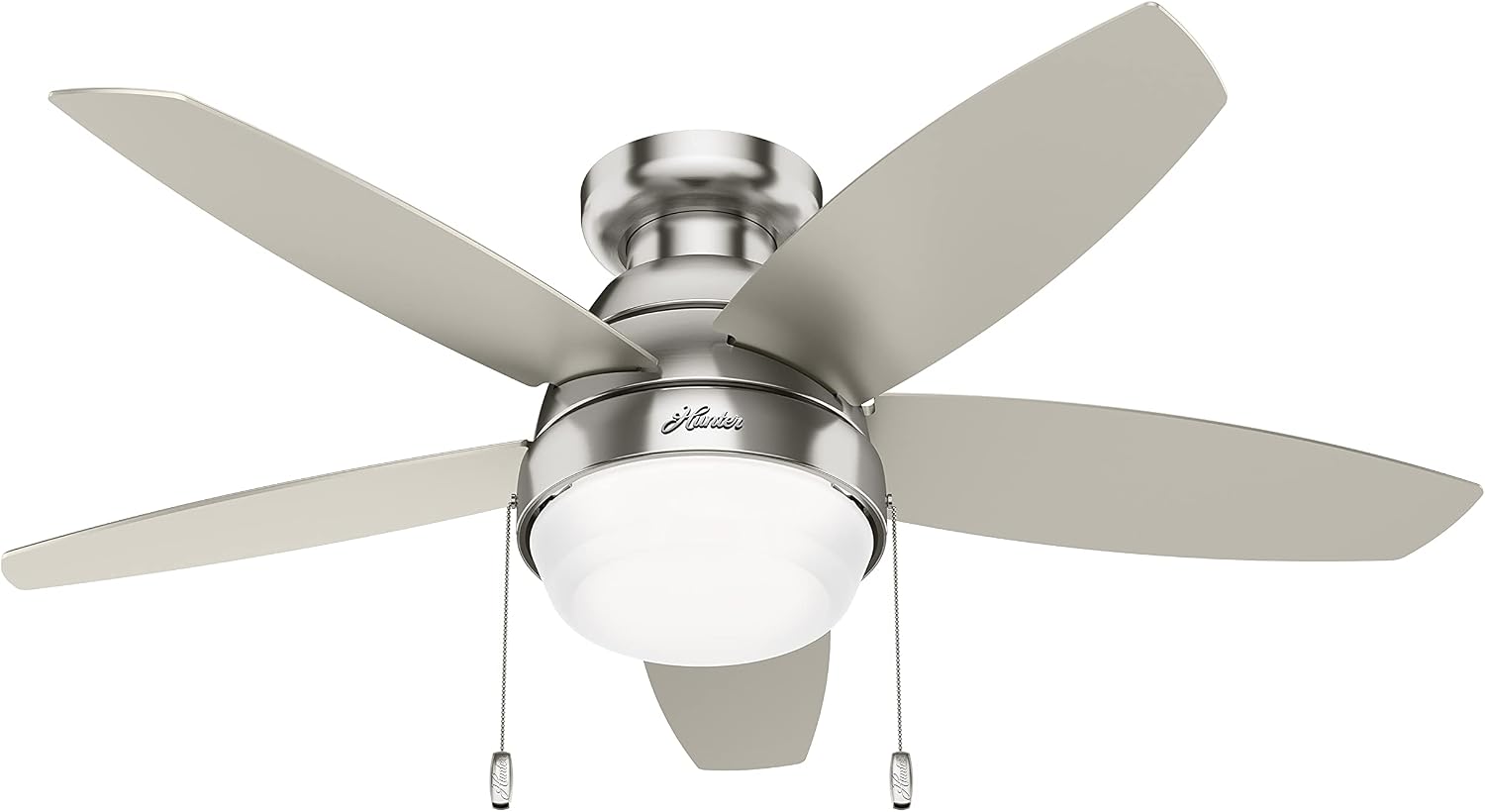 Hunter Fan 44 inch Low Profile Brushed Nickel indoor Ceiling Fan with Light Kit and Pull chains (Renewed)