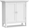 SIMPLIHOME Redmond Storage Cabinet - 32 inch Wide Solid Wood 2-Shelf Low Storage Cabinet in White, Transitional Accent Cabinet for Entryway with Adjustable Shelves and Tapered Legs