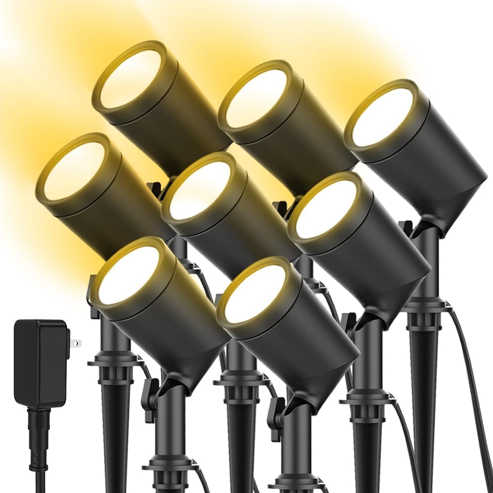 ZYAN Solar Spotlights, Black Cord (8 Pack, Warm White) Plug in Spotlights, 8 Pack, Warm White