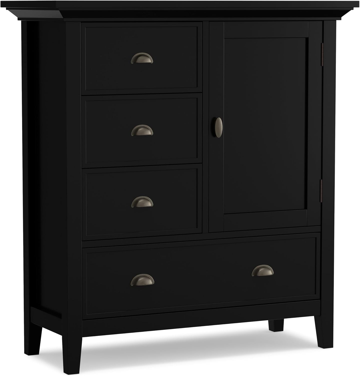 SIMPLIHOME Redmond Storage Cabinet - 39 inch Wide Solid Wood Medium Storage Cabinet in Black, Transitional Accent Cabinet for Entryway or Living Room with 4 Drawers and Cabinet Storage