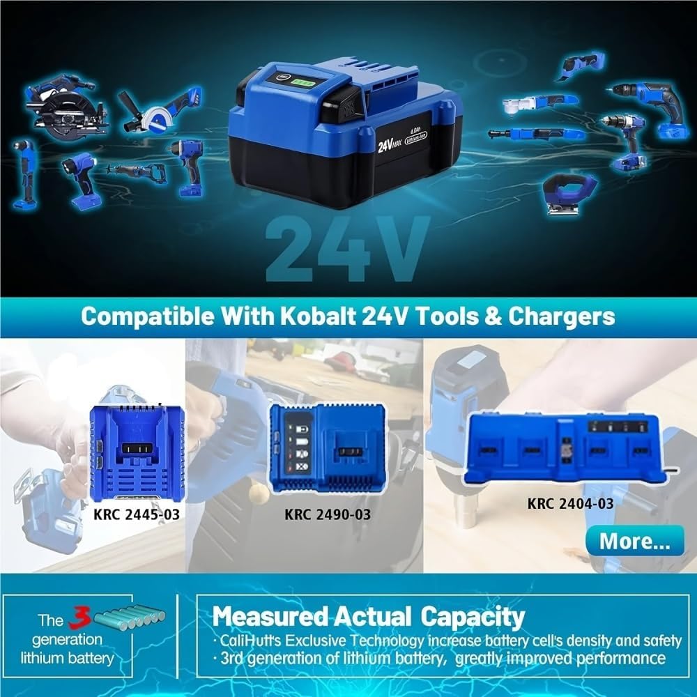 24V Replacement Lithium-Ion Max Battery Compatible With Kobalt KB624-03 KB524-03 KB424-03 KB224-03 Cordless Power Reciprocating Saw Drill Tool Packs(2pcs-6.0Ah)