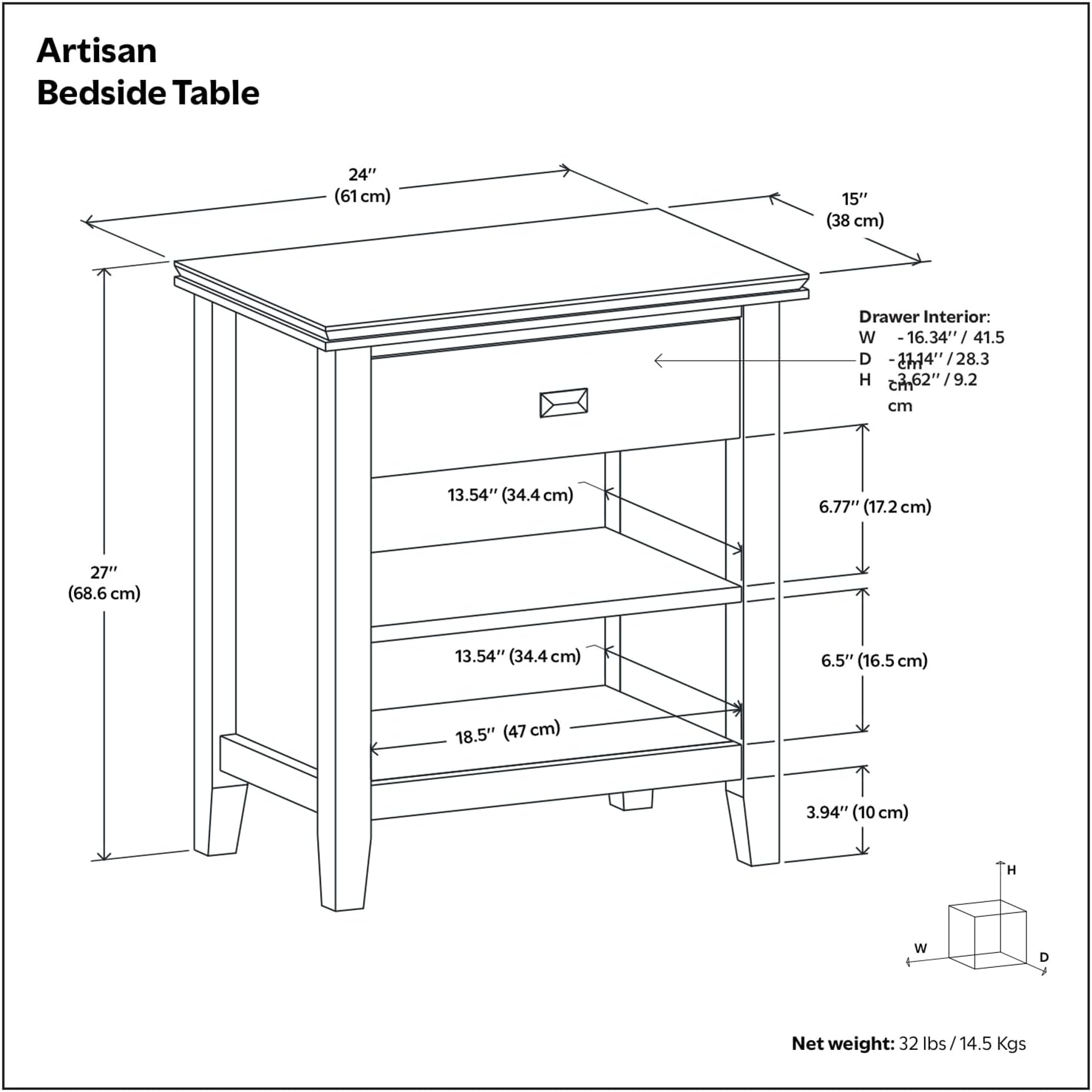SIMPLIHOME Artisan Bedside Table - 24 inch Wide Solid Wood Nightstand Table in Autumn Brown, Contemporary Side or End Table with 1 Drawer, Open Shelf Storage and Bronze Knobs