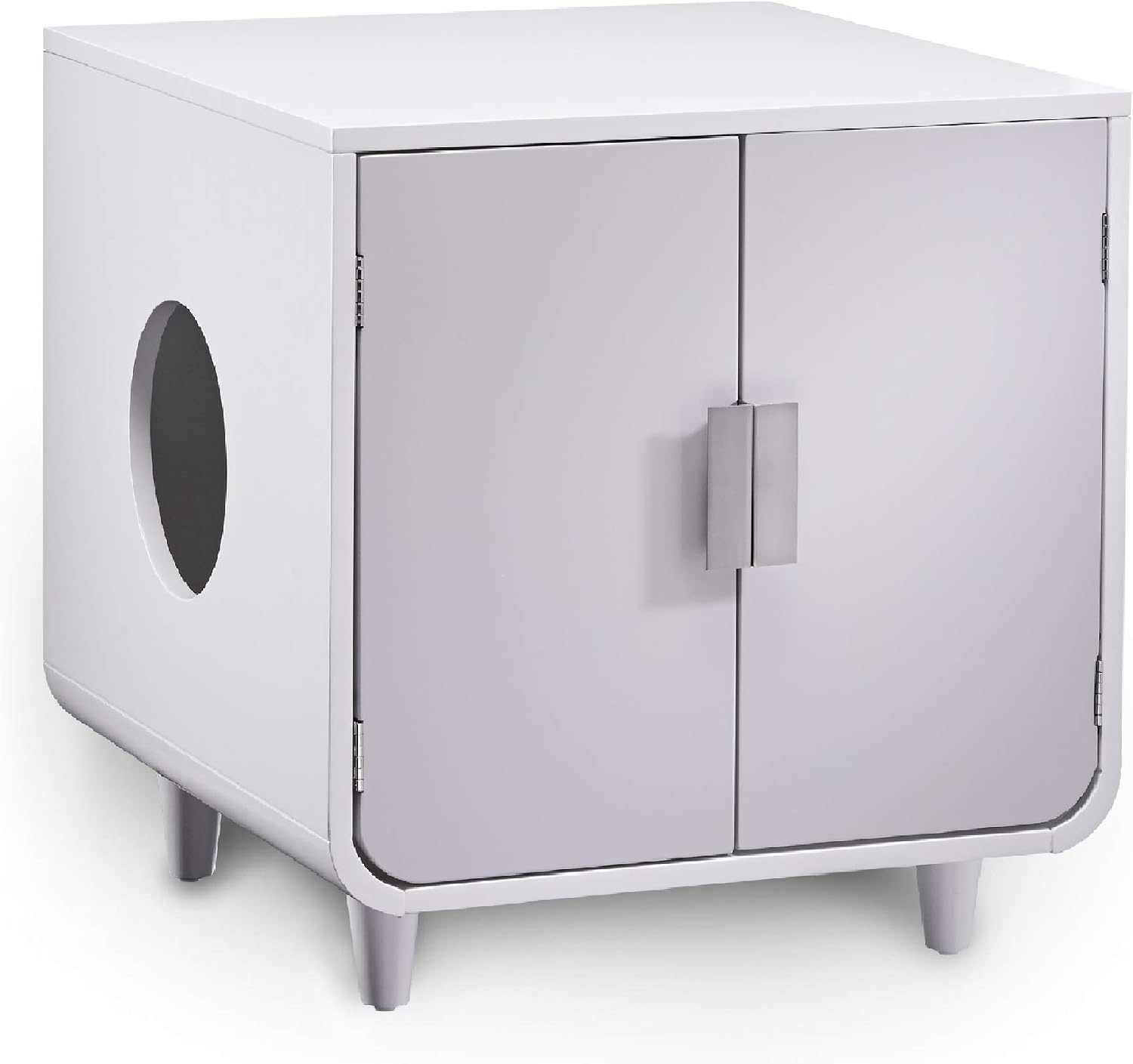 Staart Dyad Cat Litter Box Enclosure and Furniture Hidden Cat Home Side Table Nightstand Indoor Pet Crate Alpine White