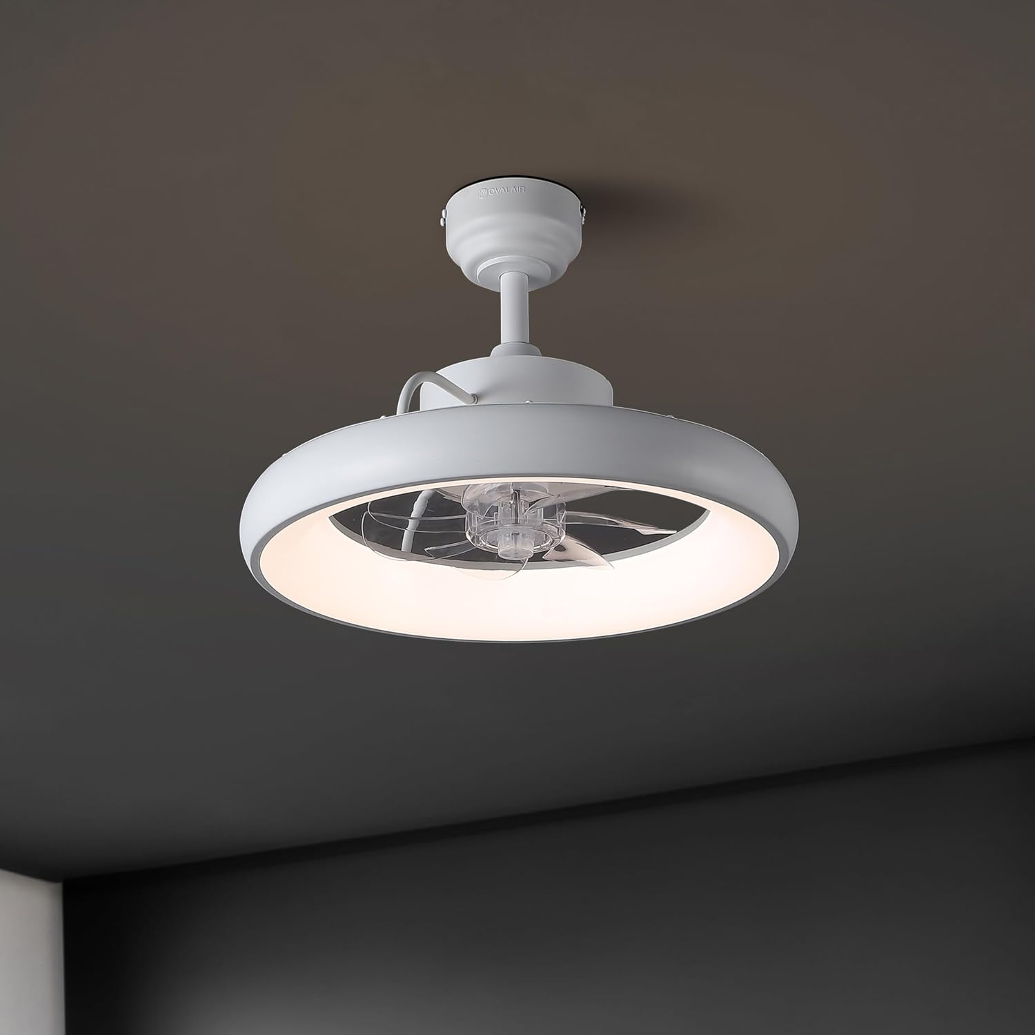 Oval AIR Loren 20' Small Smart Ceiling Fan with Light, Semi Flush Mount, Quiet 6-Speed Reversible Motor, Dimmable LED, Adjustable CCT, App & Remote Control, Minimalist, White AIR8002D