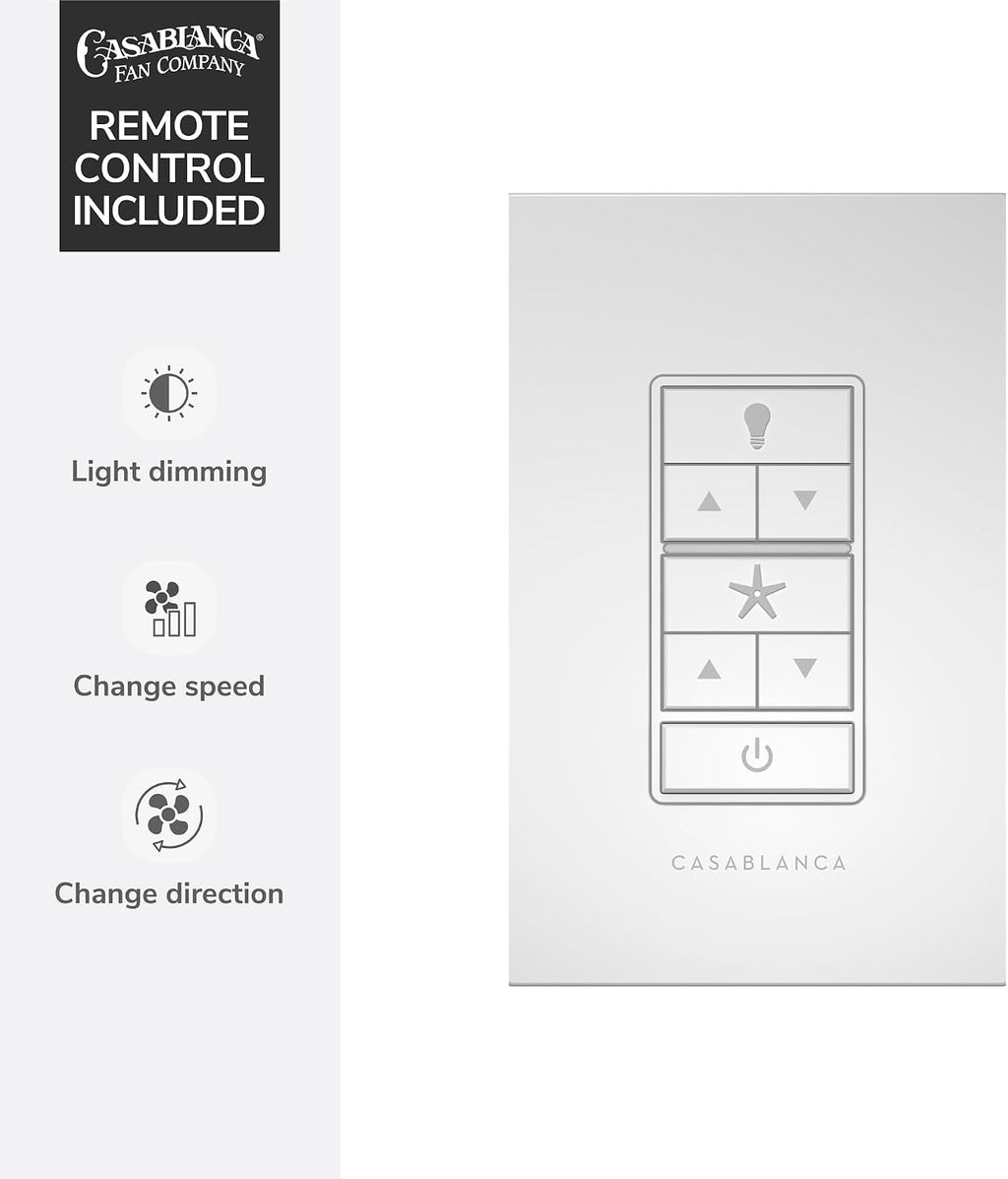 Casablanca 54 inch Indoor Ceiling Fan with LED Light - Low Profile Flush Mount, White Ceiling Fan for Bedroom, Living Room, or Kitchen, Wall Control, 3 Blades - Commodus 59571, Fresh White