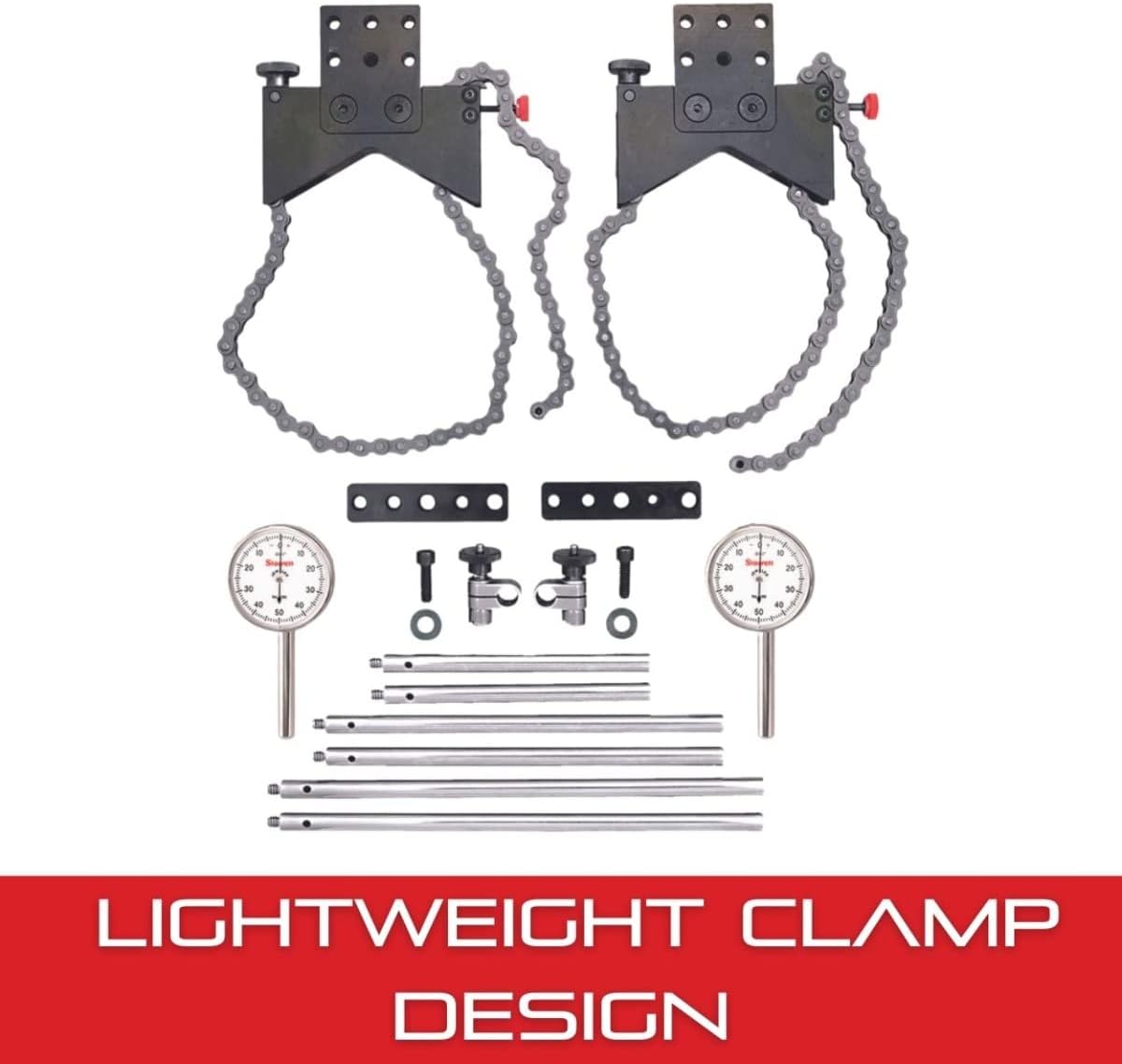 Starrett Shaft Alignment Chain Clamp Set with Case - 196B5 Indicator, PT18724 Snug, Extension Plate, Posts (5', 7-7/16', 9') - S668CZ