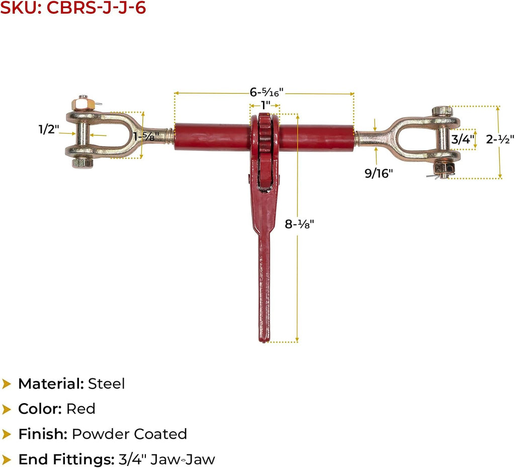Mytee Products 4 Pack 5/16' - 1/4' Jaw Jaw Chain Load Binder 6' Barrel, 3,500 lbs WLL Ratcheting Tie Down Chain Binder for Transportation, Construction, and Heavy Duty Applications