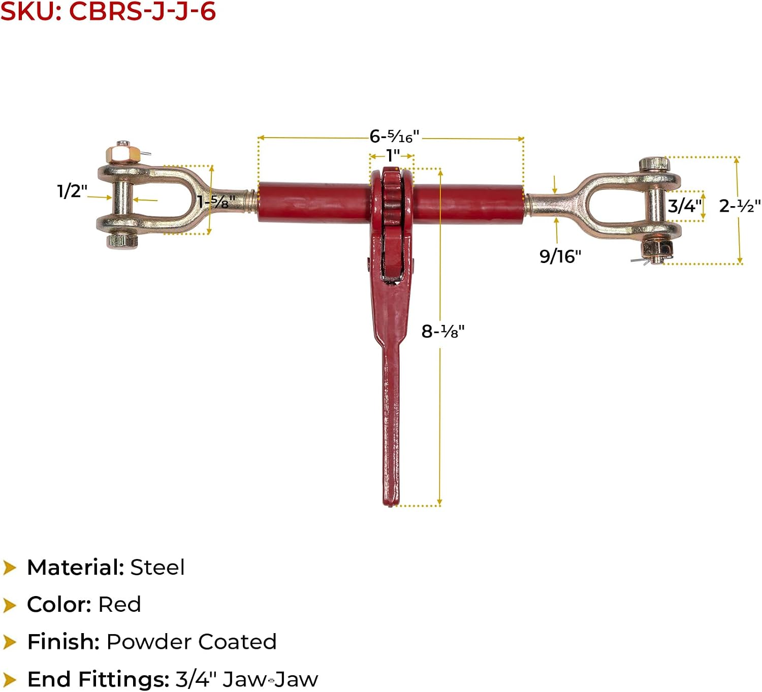 Mytee Products 4 Pack 5/16' - 1/4' Jaw Jaw Chain Load Binder 6' Barrel, 3,500 lbs WLL Ratcheting Tie Down Chain Binder for Transportation, Construction, and Heavy Duty Applications