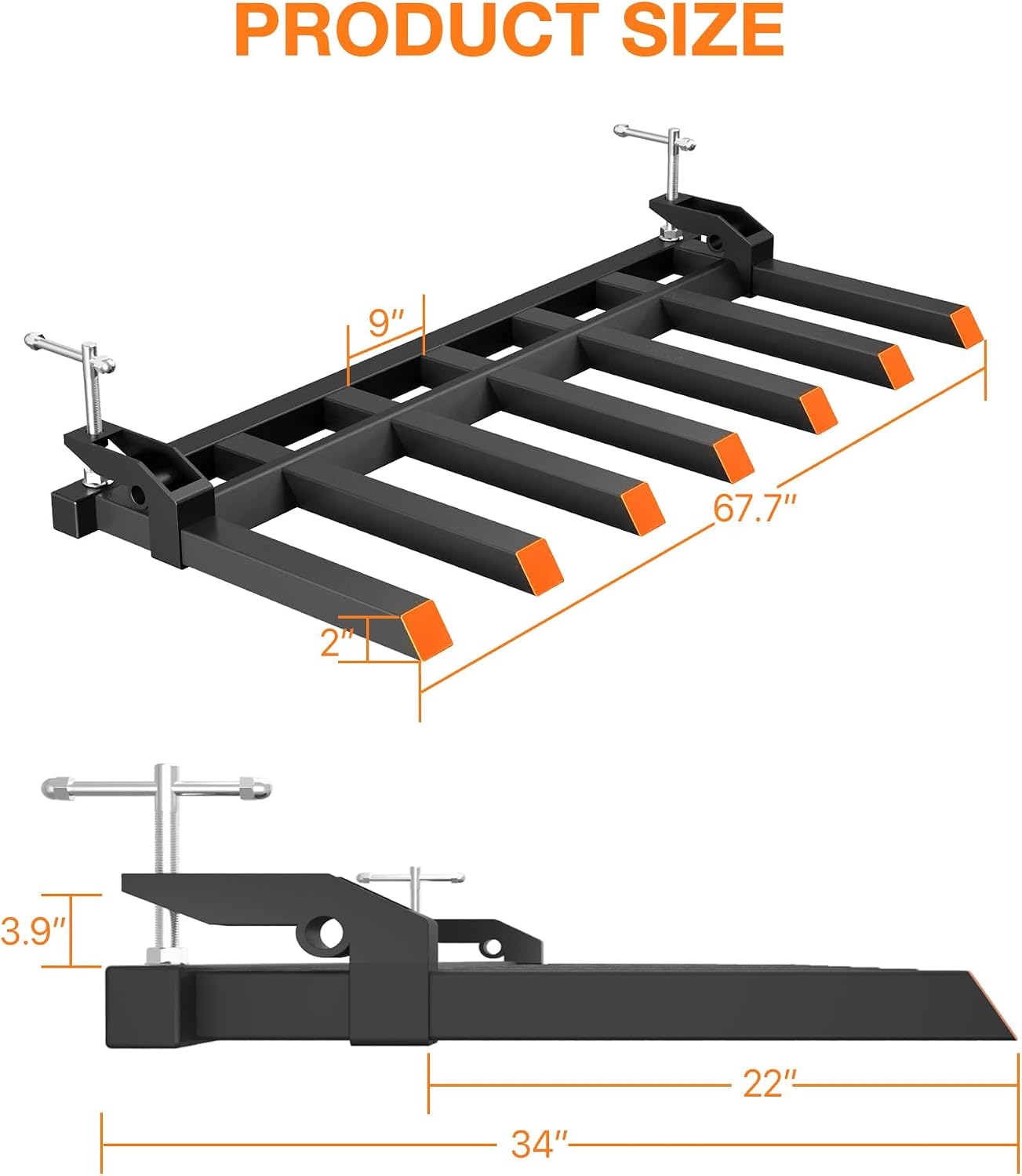 Hipicute Clamp On Debris Forks to 68', Clamp-On Pallet Fork 6000 Lbs Capacity Load Fit for Loader Bucket Skidsteer Tractor