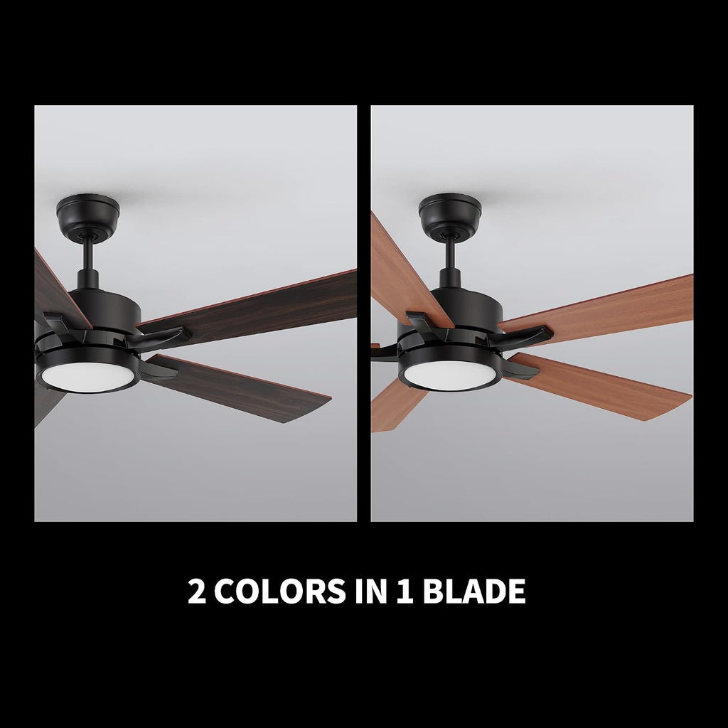 CEME 52' Ceiling Fan with Light and Remote, 10 Speeds Reversible DC Motor Outdoor Ceiling Fan, 3 Light Colors Dimmable, Compatible with Alexa, Siri & Google Home, Dark Walnut & Reddish brown