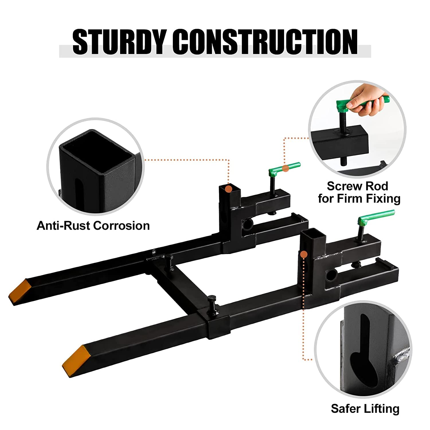 Pallet Forks 60' 1500lbs Max with Adjustable Stabilizer Bar Heavy Duty Clamp on Pellet Forks for Tractor Bucket Attachments…