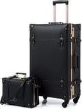 urecity Designer Vintage Trunk Combination Luggage Sets of 2 Piece, Hard Shell Retro Travel Suitcase with Wheels (Black, 20'+12')