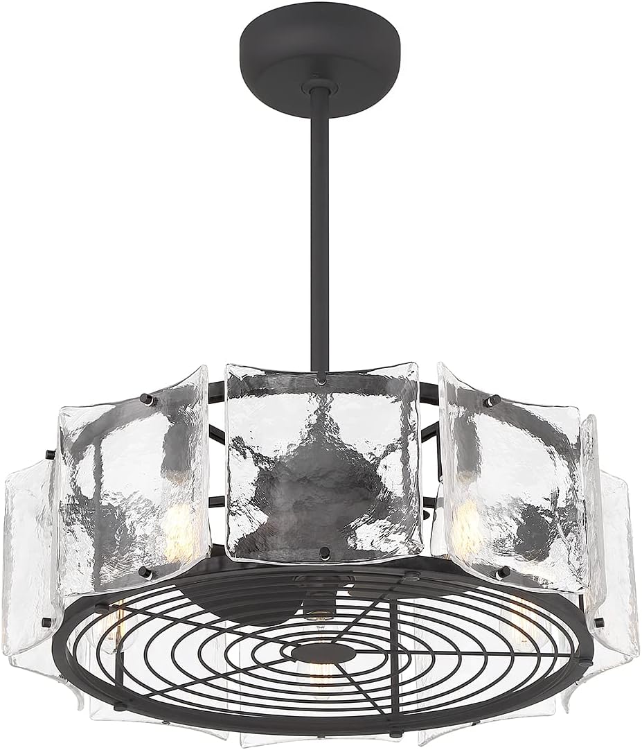 Savoy House 27-FD-8201-89 Genry Coastal Clear Water Piastra Glass Drum Fandelier Ceiling Fan with LED Light and Remote, 17' H x 27' W, Matte Black