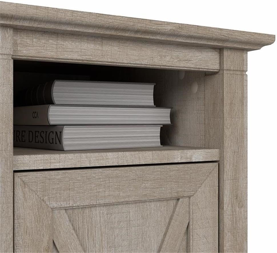 Bush Home Key West End Table with Door in Washed Gray, Compact Home Organizer, Storage Solution for Living Room or Bedroom