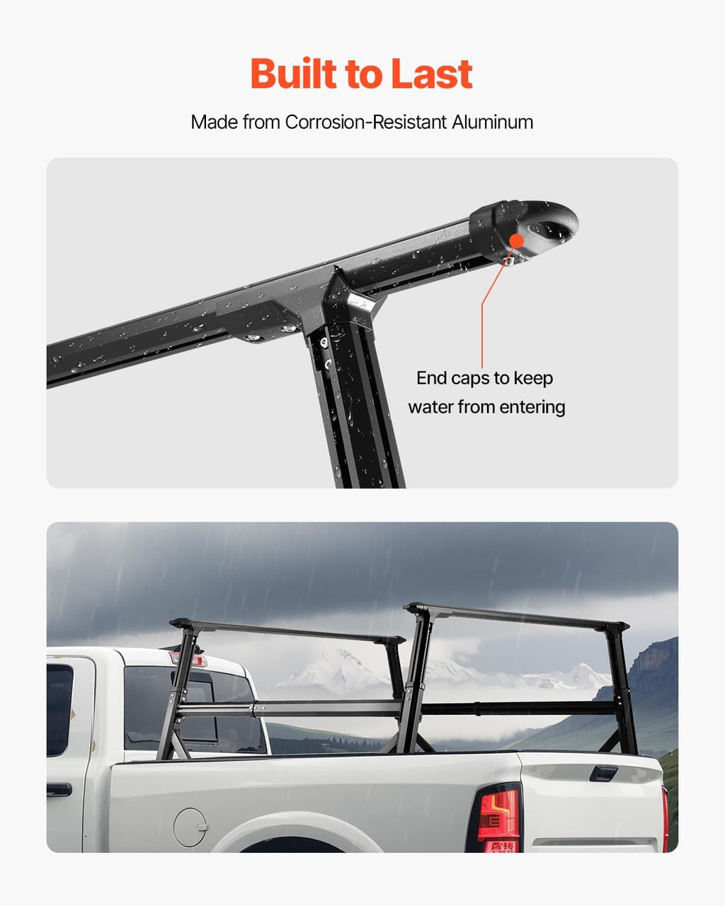 VEVOR Truck Ladder Rack, 21-31.5 in Height, Adjustable Non-Drilling Aluminum Cargo Rack with Sidebar, 800 lbs Static Capacity, Ideal for Canoes, Surfboards, Ladders, Lumber, Tents, and Large Cargo